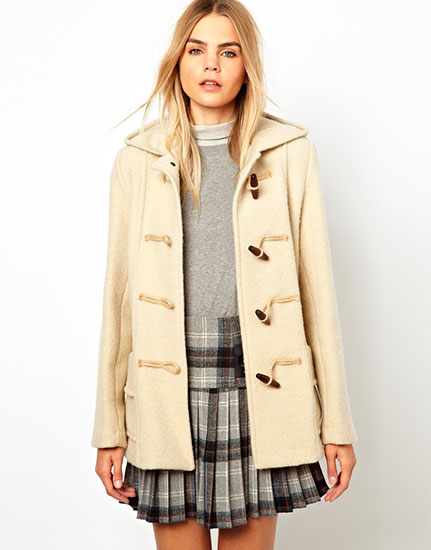 Women's duffle coat and tartan skirt 