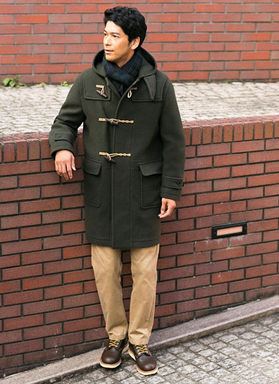 Men’s duffle coat and chinos