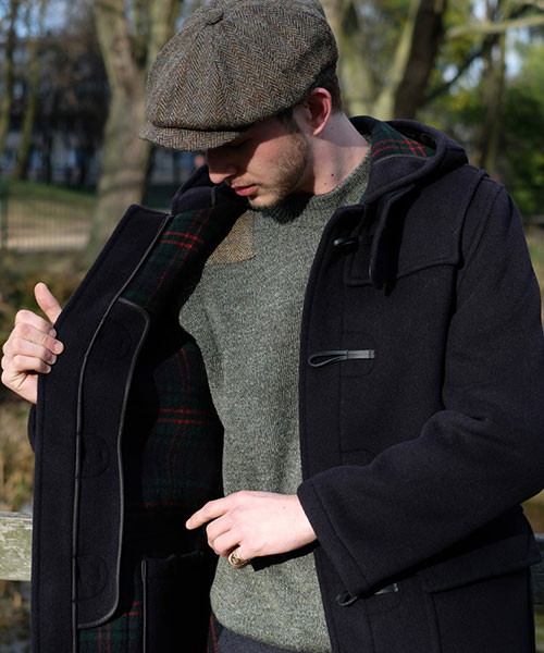 Tweed cap and duffle coat