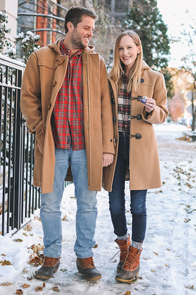 Popular duffle coats and casual look