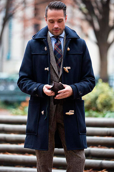 Duffle coat with tweed suit